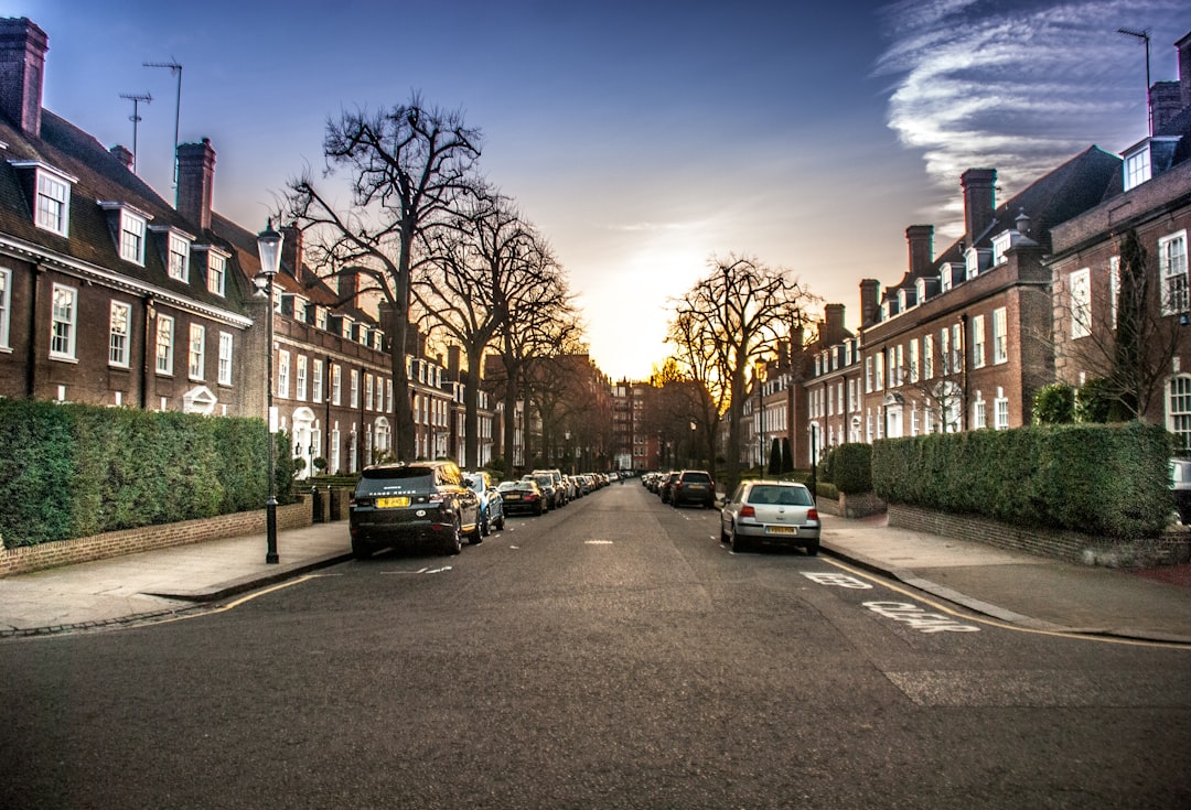 Estate agent explaining the property chain to buyers outside terraced houses